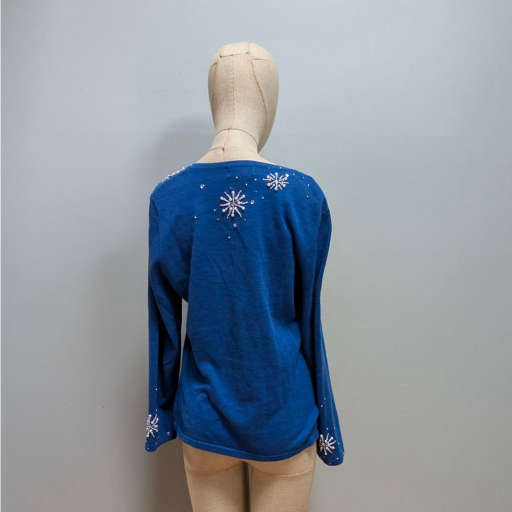 Berek Vintage Blue with Gold Angel Embellishment V-Neck Sweater - Medium - Picture 3 of 10